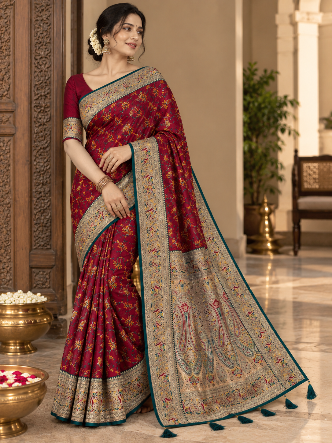 Pashmina Silk Saree with Blouse Piece | Elegant Traditional Indian Saree | Festive & Wedding Wea