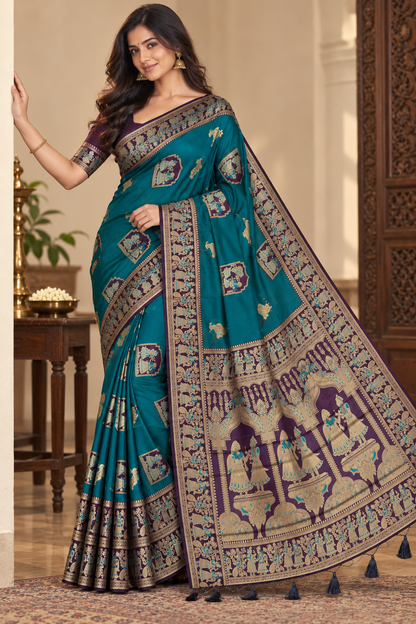 Radha Baluchari Saree with Blouse Piece | Traditional Bengali Silk Saree | Elegant Ethnic Wear