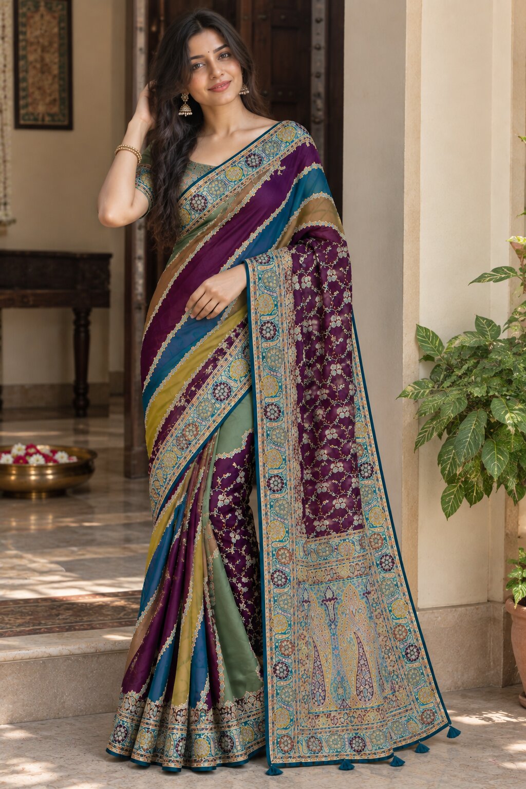 Pashmina Silk Saree with Blouse Piece | Elegant Traditional Indian Saree | Festive & Wedding Wea