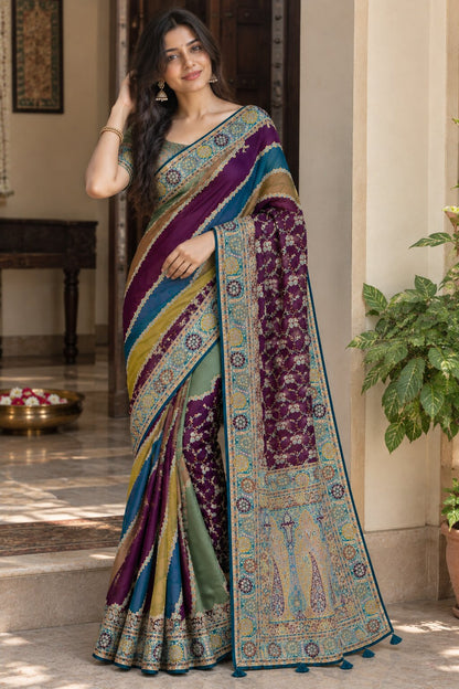 Pashmina Silk Saree with Blouse Piece | Elegant Traditional Indian Saree | Festive & Wedding Wea