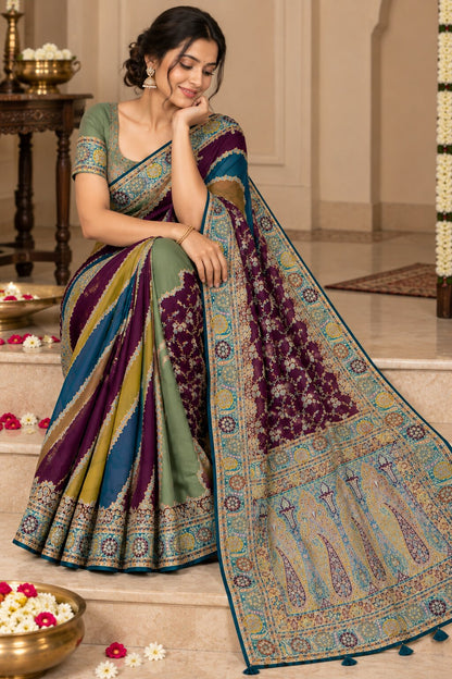 Pashmina Silk Saree with Blouse Piece | Elegant Traditional Indian Saree | Festive & Wedding Wea