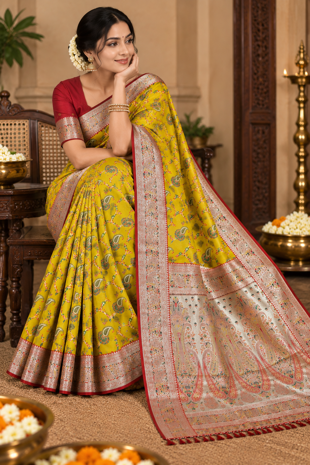 Pashmina Silk Saree with Blouse Piece | Elegant Traditional Indian Saree | Festive & Wedding Wea
