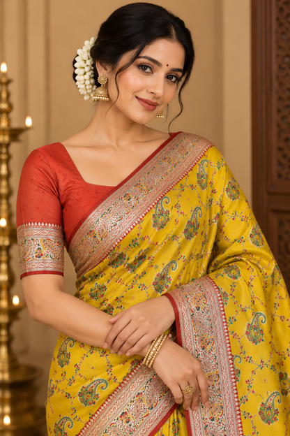 Pashmina Silk Saree with Blouse Piece | Elegant Traditional Indian Saree | Festive & Wedding Wea