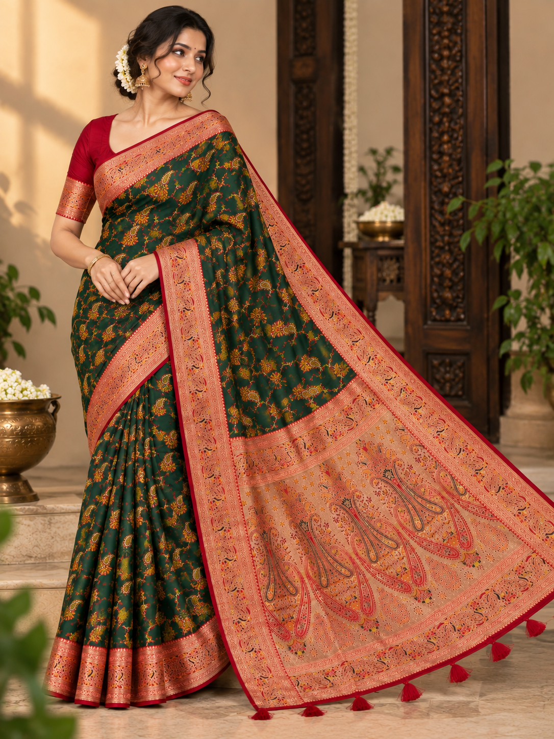 Pashmina Silk Saree with Blouse Piece | Elegant Traditional Indian Saree | Festive & Wedding Wea