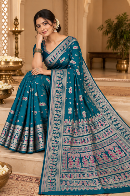 Swarnachari Silk Saree with Blouse Piece | Traditional Bengali Silk Saree | Elegant Festive & Wedding Wear