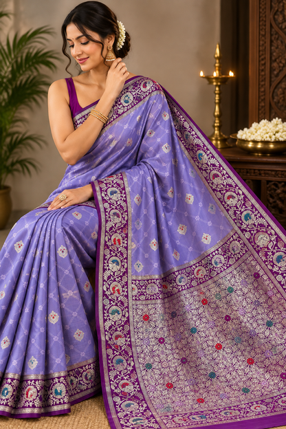 Tanchui Kanjivaram Silk Saree with Blouse Piece | Traditional South Indian Saree | Elegant Wedding & Festive Wear