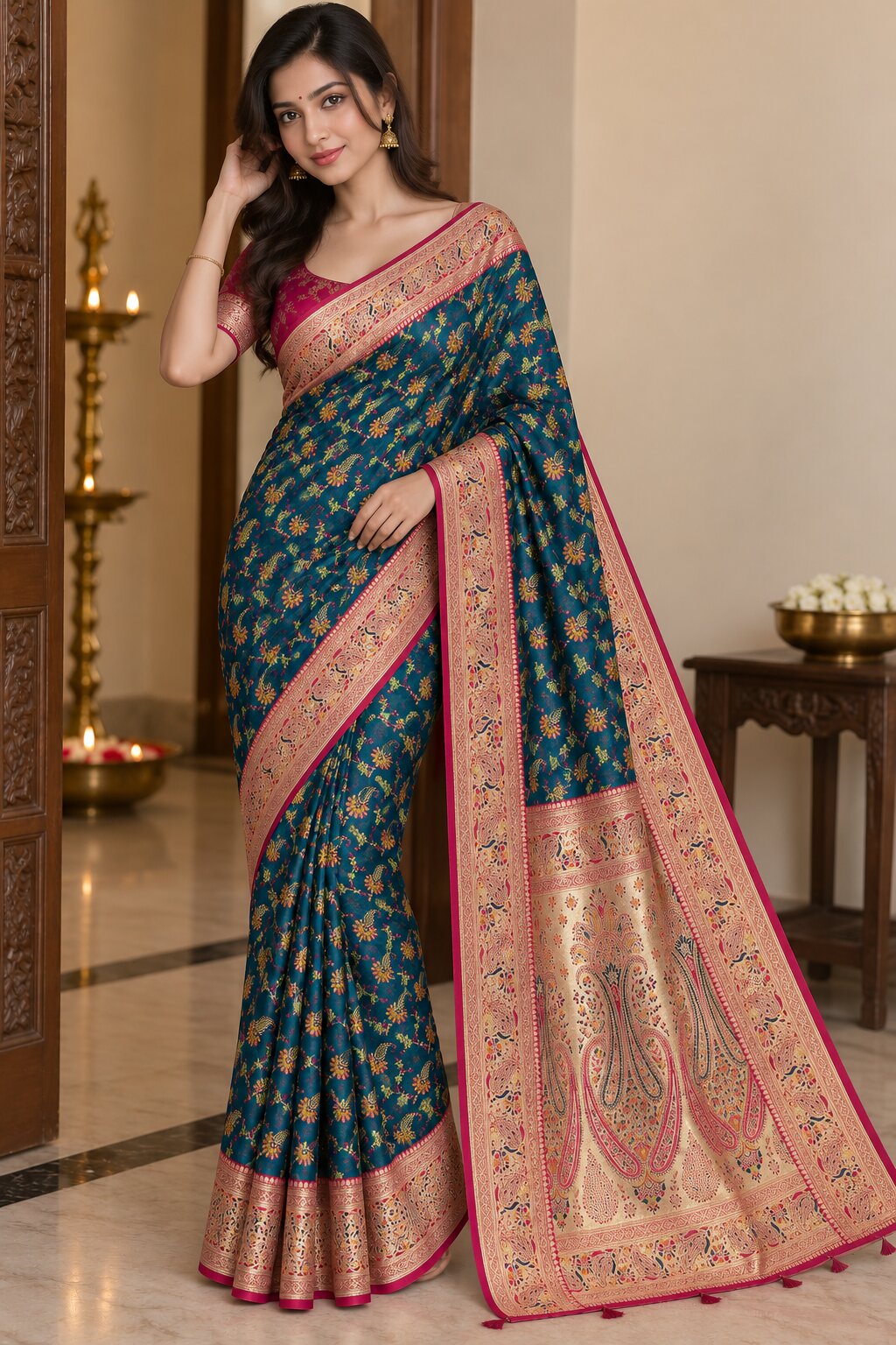 Pashmina Silk Saree with Blouse Piece | Elegant Traditional Indian Saree | Festive & Wedding Wea