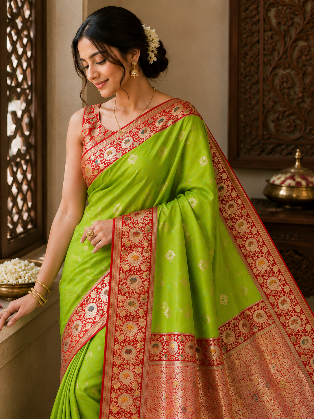 Tanchui Kanjivaram Silk Saree with Blouse Piece | Traditional South Indian Saree | Elegant Wedding & Festive Wear