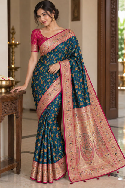Pashmina Silk Saree with Blouse Piece | Elegant Traditional Indian Saree | Festive & Wedding Wea