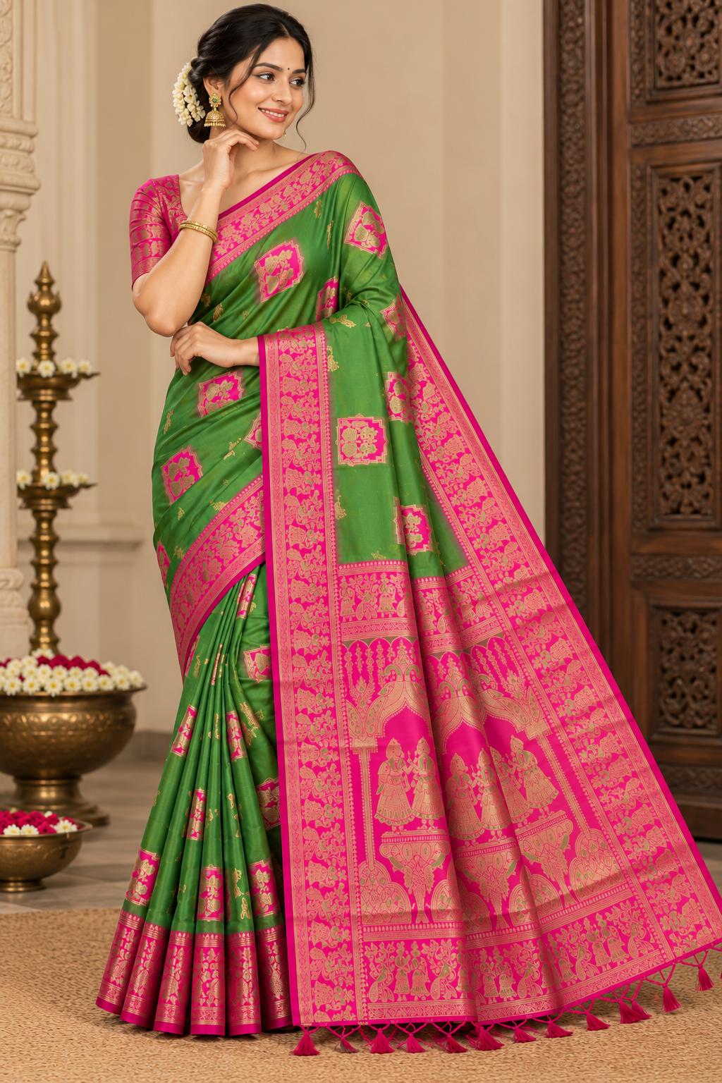 Radha Baluchari Saree with Blouse Piece | Traditional Bengali Silk Saree | Elegant Ethnic Wear