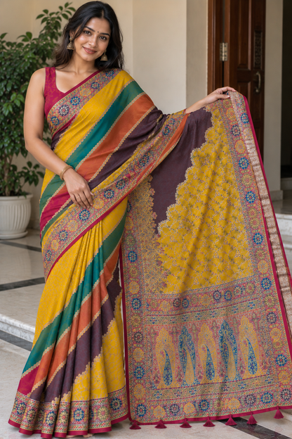 Pashmina Silk Saree with Blouse Piece | Elegant Traditional Indian Saree | Festive & Wedding Wea