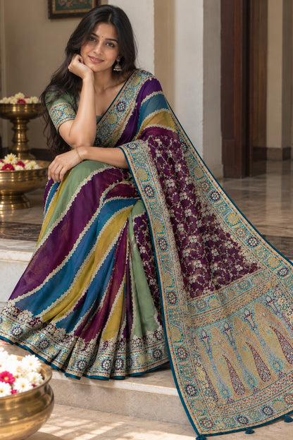 Pashmina Silk Saree with Blouse Piece | Elegant Traditional Indian Saree | Festive & Wedding Wea