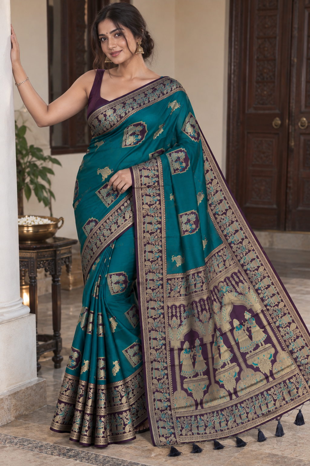 Radha Baluchari Saree with Blouse Piece | Traditional Bengali Silk Saree | Elegant Ethnic Wear