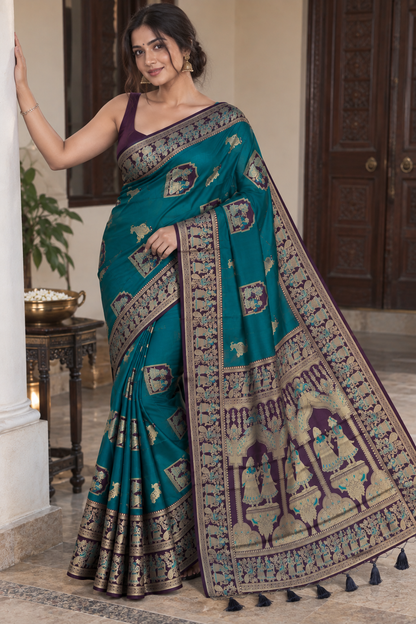 Radha Baluchari Saree with Blouse Piece | Traditional Bengali Silk Saree | Elegant Ethnic Wear