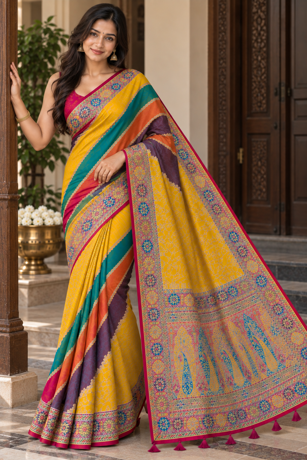 Pashmina Silk Saree with Blouse Piece | Elegant Traditional Indian Saree | Festive & Wedding Wea
