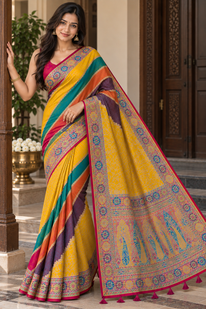 Pashmina Silk Saree with Blouse Piece | Elegant Traditional Indian Saree | Festive & Wedding Wea
