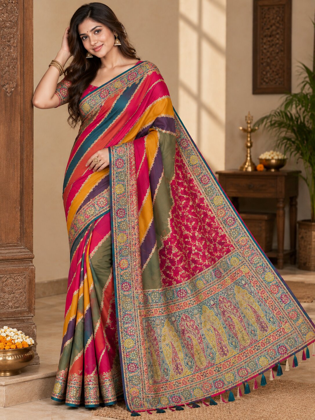Pashmina Silk Saree with Blouse Piece | Elegant Traditional Indian Saree | Festive & Wedding Wea