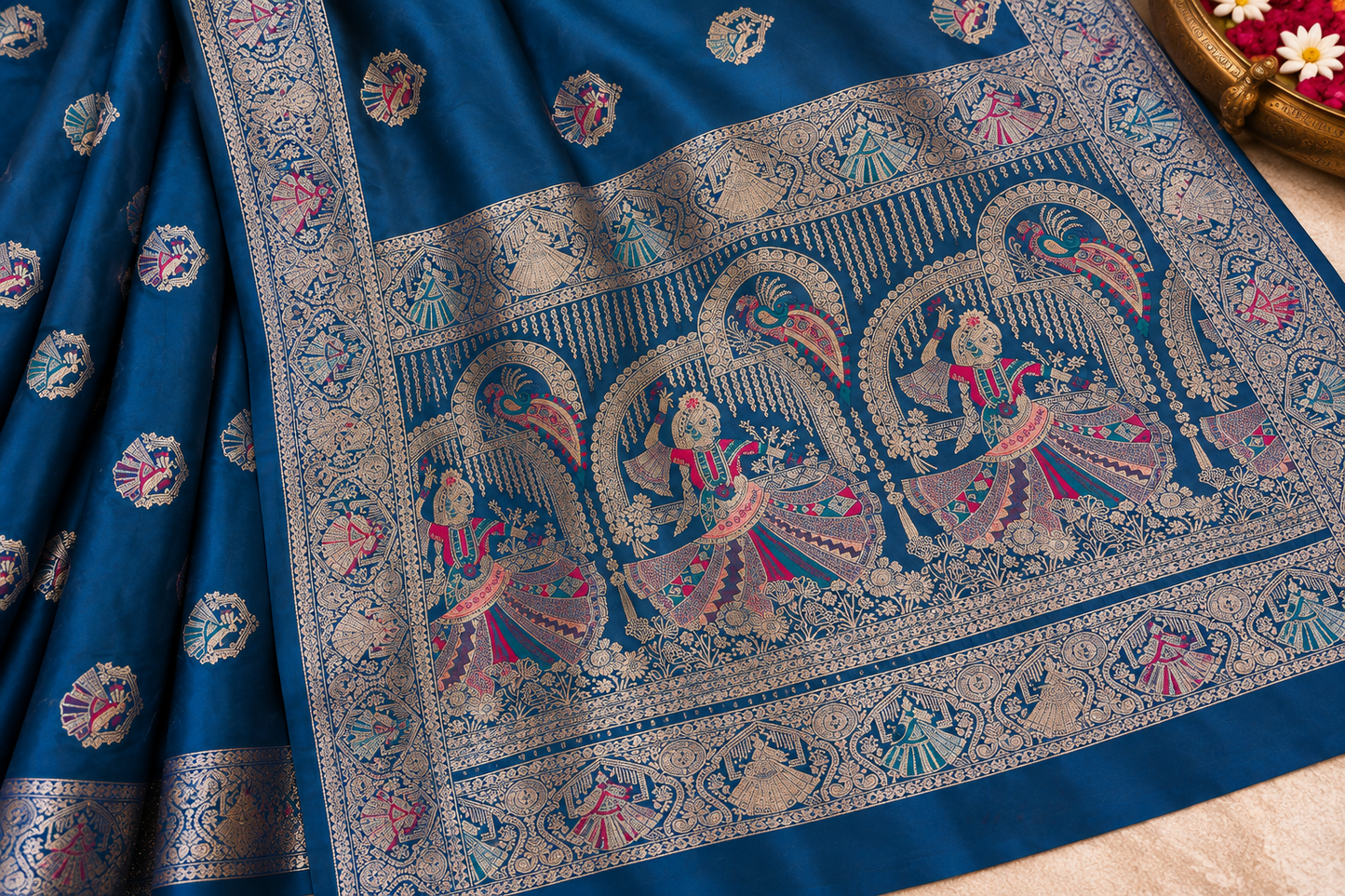Nortuki Baluchari Saree with Blouse Piece | Traditional Bengali Silk Saree | Elegant Festive & Wedding Wear