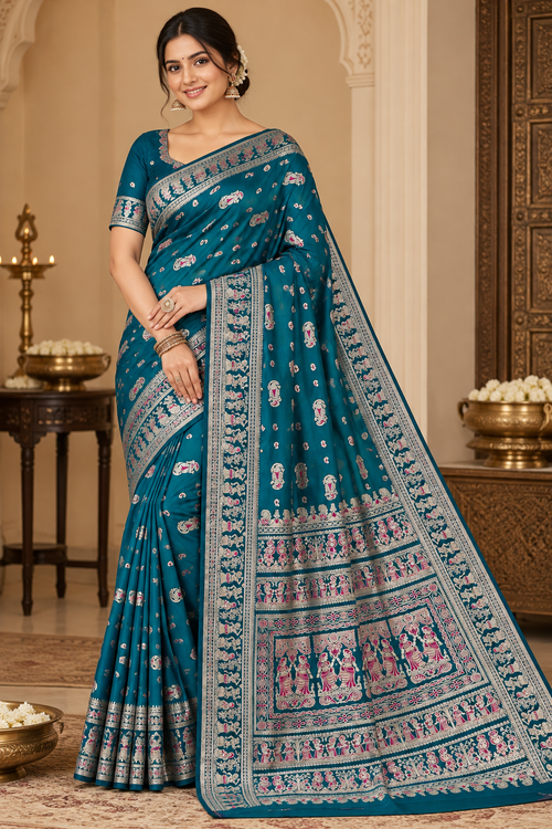 Swarnachari Silk Saree with Blouse Piece | Traditional Bengali Silk Saree | Elegant Festive & Wedding Wear