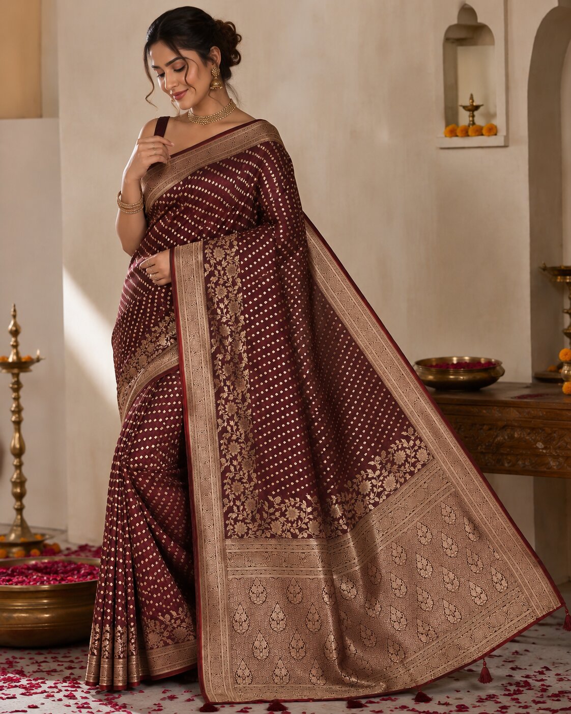 Satin Banarasi Silk Saree with Blouse Piece | Elegant Banarasi Saree | Festive & Wedding Wear
